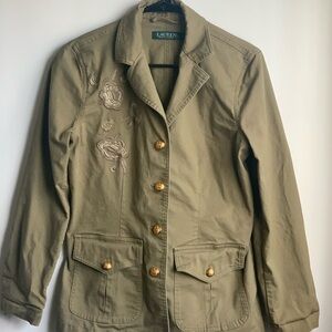 Lauren Ralph Lauren green jacket with embroidery flowers